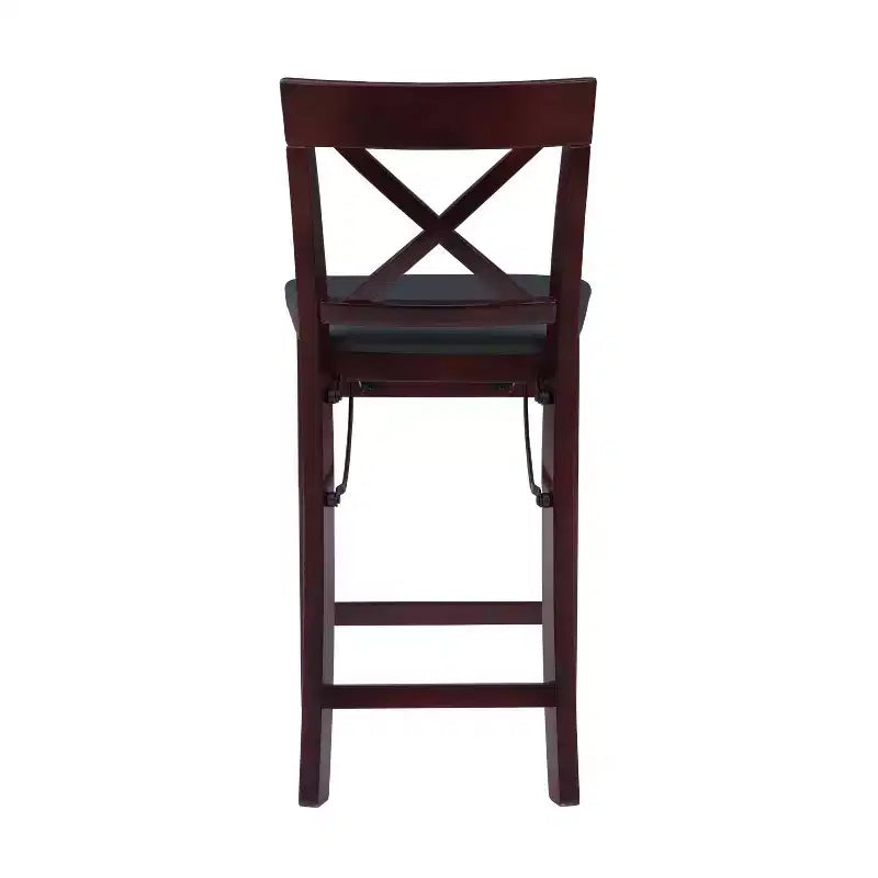 Tabouret de bar pliant X-Back en similicuir – Espresso, Siège rembourré, Hauteur 61-86 cm