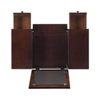 Coiffeuse traditionnelle en noyer avec miroir escamotable, 2 tiroirs et tabouret rembourré crème