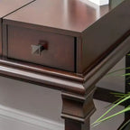 Coiffeuse traditionnelle en noyer avec miroir escamotable, 2 tiroirs et tabouret rembourré crème
