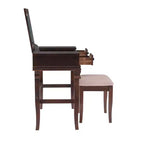 Coiffeuse traditionnelle en noyer avec miroir escamotable, 2 tiroirs et tabouret rembourré crème