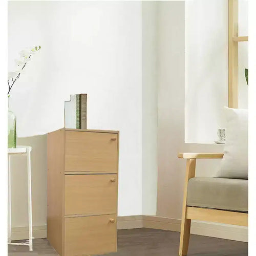 Étagère à livres à 3 niveaux de 89 cm avec portes – Bois clair, style moderne, quincaillerie en métal