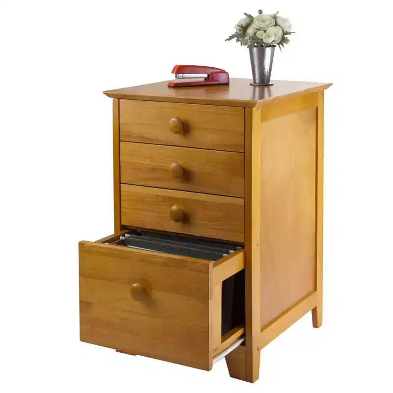 Classeur vertical à 4 tiroirs brun miel – Rangement pour bureau à domicile, compatible avec bureau en L