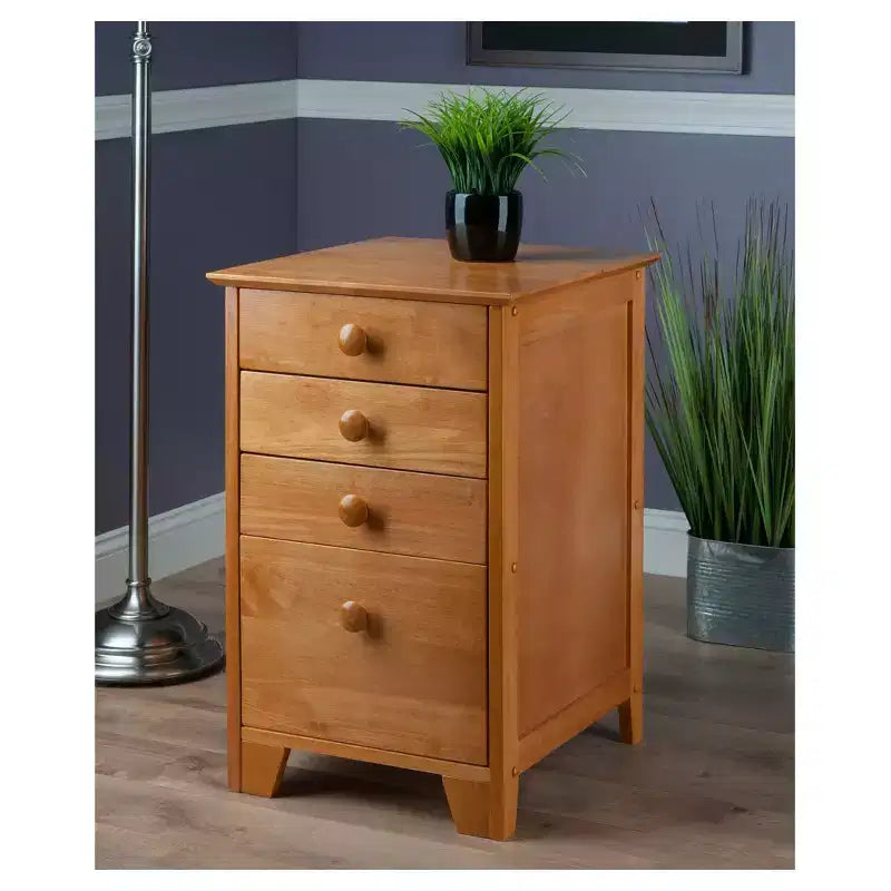 Classeur vertical à 4 tiroirs brun miel – Rangement pour bureau à domicile, compatible avec bureau en L