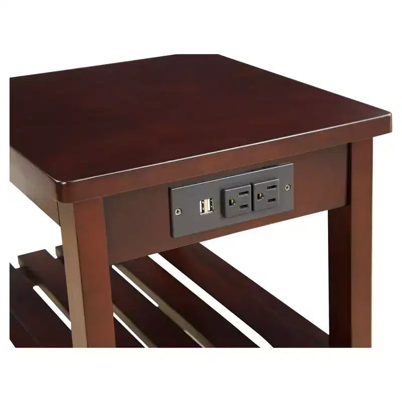Table d'appoint avec ports USB et étagères – 2 niveaux, rangement avec prise électrique