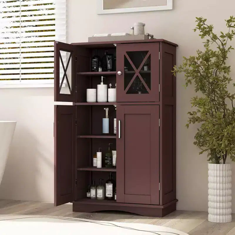 Meuble de Rangement Salle de Bain Meuble Colonne de Rangement avec Portes et Étagères Réglables Noir/Gris/Marron/Blanc
