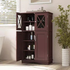 Meuble de Rangement Salle de Bain Meuble Colonne de Rangement avec Portes et Étagères Réglables Noir/Gris/Marron/Blanc