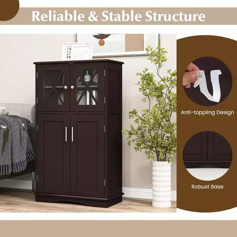Meuble de Rangement Salle de Bain Meuble Colonne de Rangement avec Portes et Étagères Réglables Noir/Gris/Marron/Blanc