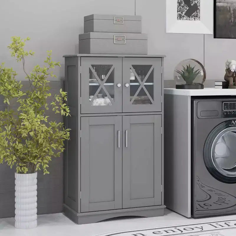 Meuble de Rangement Salle de Bain Meuble Colonne de Rangement avec Portes et Étagères Réglables Noir/Gris/Marron/Blanc