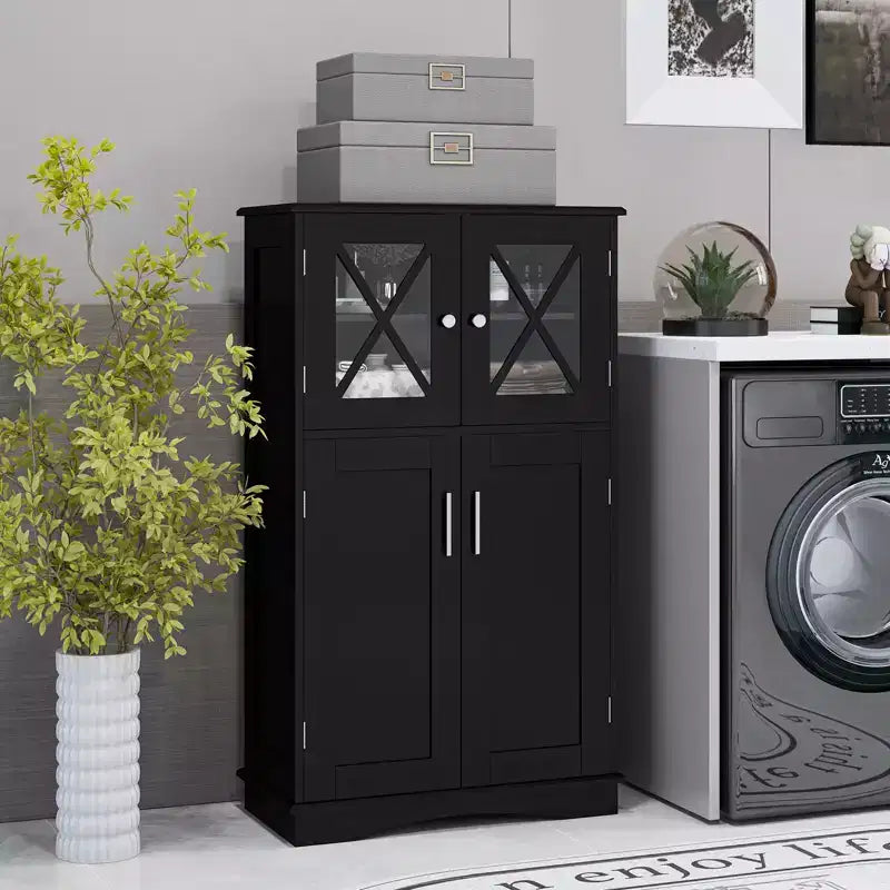 Meuble de Rangement Salle de Bain Meuble Colonne de Rangement avec Portes et Étagères Réglables Noir/Gris/Marron/Blanc