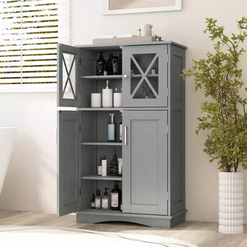 Meuble de Rangement Salle de Bain Meuble Colonne de Rangement avec Portes et Étagères Réglables Noir/Gris/Marron/Blanc