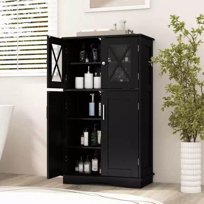 Meuble de Rangement Salle de Bain Meuble Colonne de Rangement avec Portes et Étagères Réglables Noir/Gris/Marron/Blanc