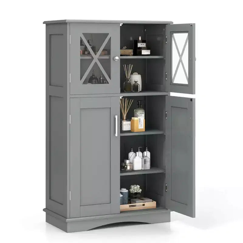 Meuble de Rangement Salle de Bain Meuble Colonne de Rangement avec Portes et Étagères Réglables Noir/Gris/Marron/Blanc